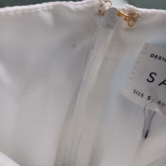 Sabo White Blue Watercolor Print Lace Up Corset Bustier Top Ruched Strap S - Picture 6 of 8